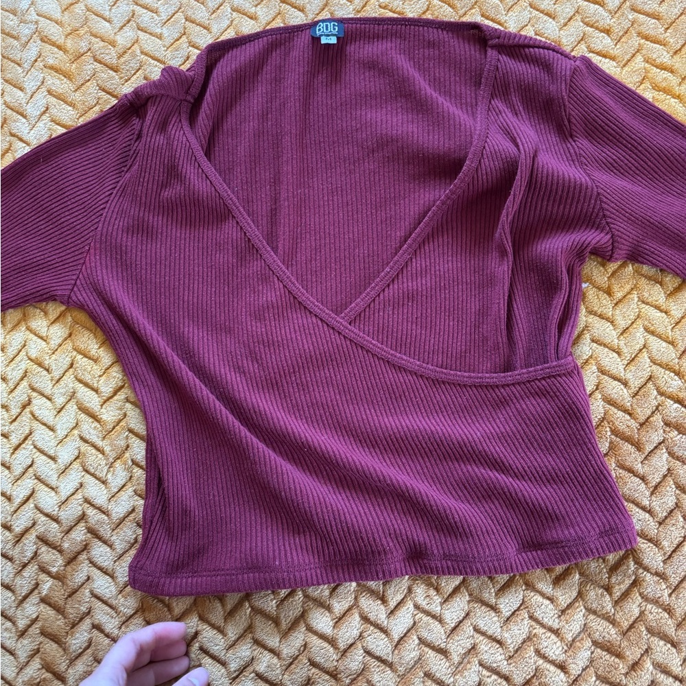 BDG Burgundy Ribbed Knit Top